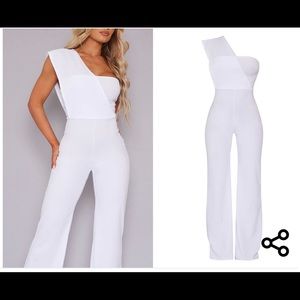 PLT White Jumpsuit One Shoulder